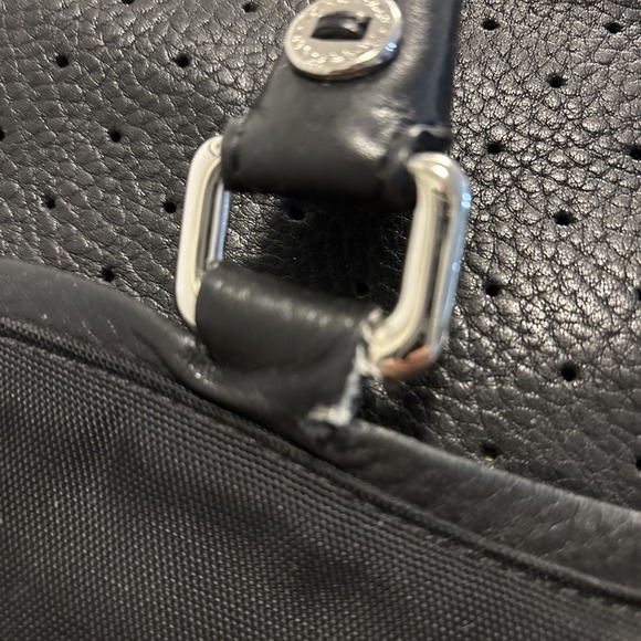 Vintage Cole Haan Black Leather Green White Strap Travel Overnight Gym‎ Bag - Picture 5 of 10